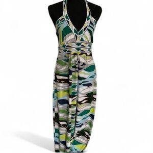 ❤️ BCBG Max Azria Printed Maxi Halter Dress XS NWOT